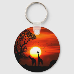 African Safari Sunset Animal Silhouettes Nyckelring