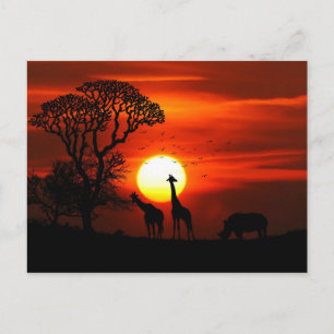 African Safari Sunset Animal Silhouettes Vykort