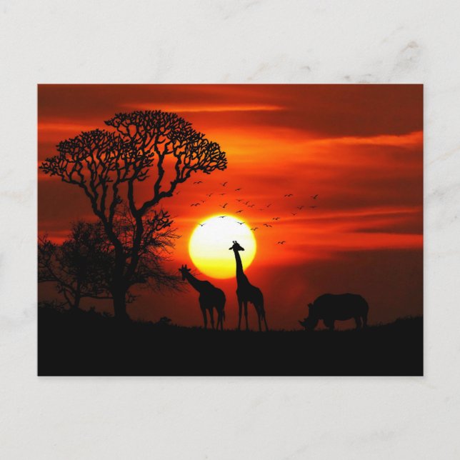 African Safari Sunset Animal Silhouettes Vykort (Framsida)