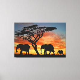 African Safari Sunset Elephant Silhouette Art Canvastryck
