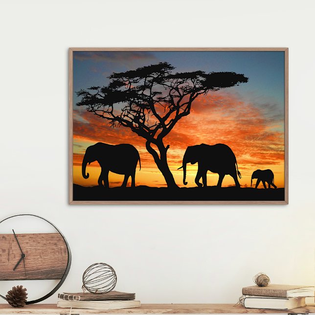 African Safari Sunset Elephant Silhouette Art Poster (Skapare uppladdad)