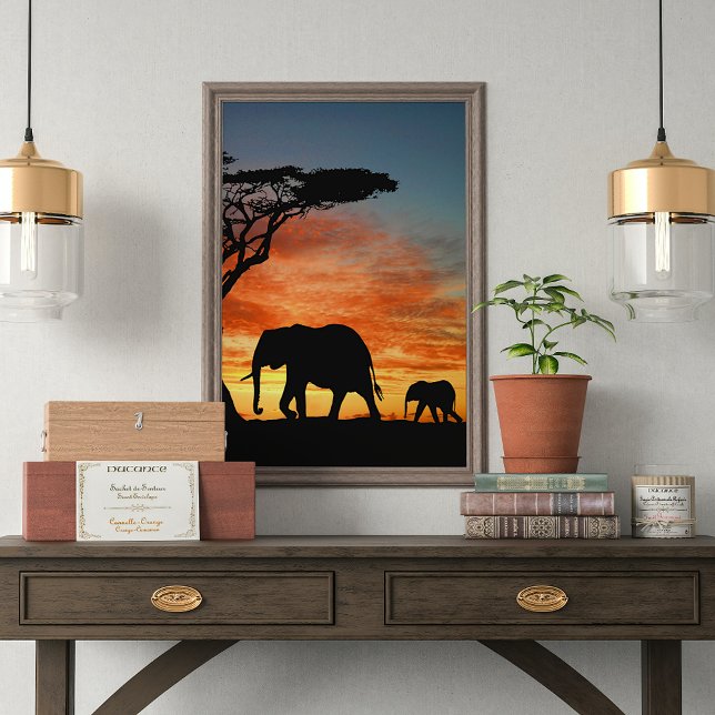 African Safari Sunset Elephant Silhouette Art Poster (Skapare uppladdad)