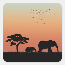 African Safari Sunset Elephant Silhouette Fyrkantigt Klistermärke