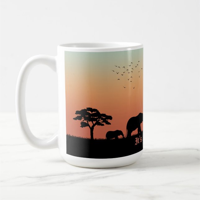 African Safari Sunset Elephant Silhouette Kaffemugg (Vänster)