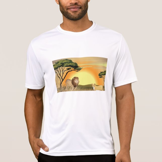 African Safari Sunset Lion and Lioness T Shirt (Framsida)