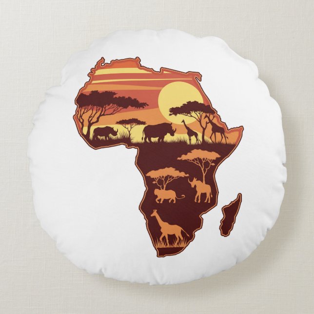 African Safari Sunset Rund Kudde (Framsidan)