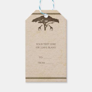 African Safari Two Giraffes & Träd Vintage bröllop Presentetikett
