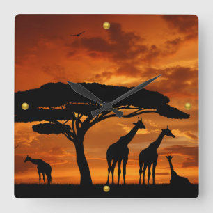African Safari vid Sunset Fyrkantig Klocka