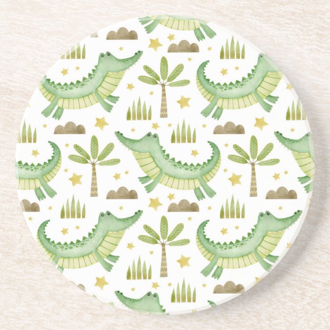 African Safari: Watercolor Crokodile & Handflatan  Underlägg (Framsidan)