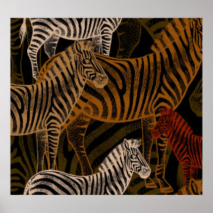 African Safari: Zebra Vintage Design Poster