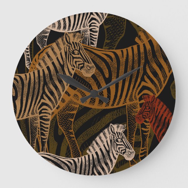 African Safari: Zebra Vintage Design Stor Klocka (Framsida)