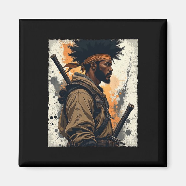 African Samurai Afro American Bushido Warrior Kata Magnet (Framsidan)