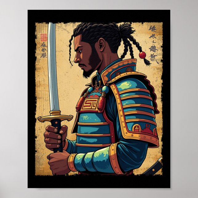 African Samurai Vintage Afro American Bushido Warr Poster (Framsidan)