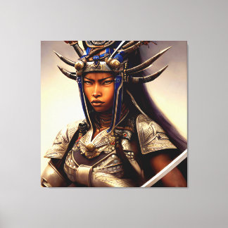 African Samurai Woman Fierce Canvastryck