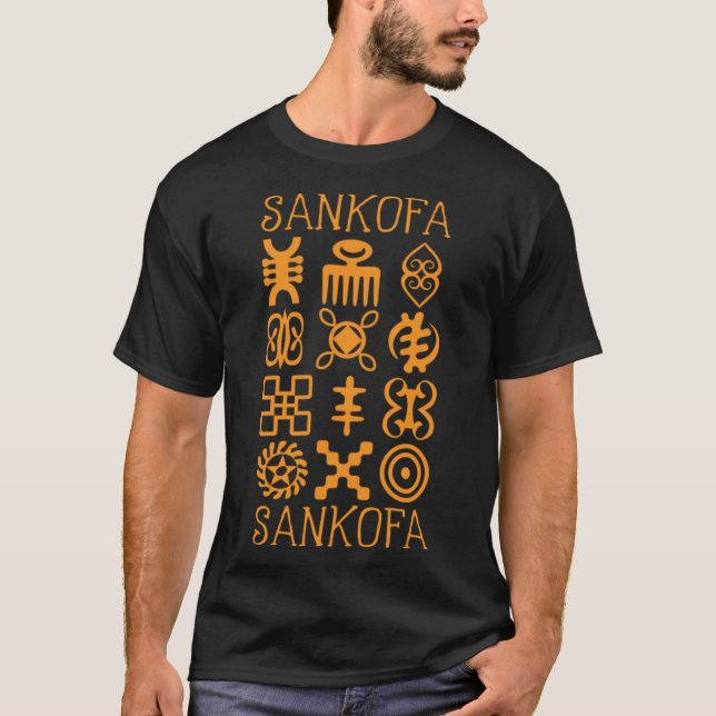 African Sankofa Adinkra Symbols. Ghana Black Prid T Shirt (Framsida)