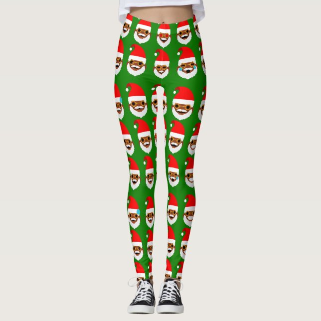 african Santa emoji emoticons leggings (Framsida)
