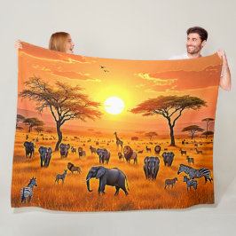 African Savanna Sunset Art Fleecefilt