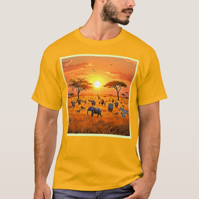 African Savanna Sunset Art T Shirt (Framsida)