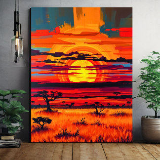 African Savanna Sunset Wall Art - Bold Ligge Canvastryck