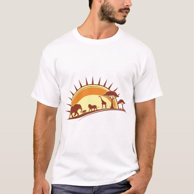 African Savanna Wildlife Silhouette Art T Shirt (Framsida)
