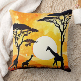 African Savannah Sunset Giraffe Scene Kudde