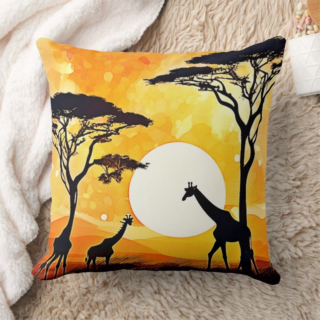 African Savannah Sunset Giraffe Scene Kudde (Filt)