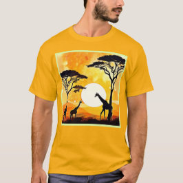African Savannah Sunset Giraffe Scene T Shirt
