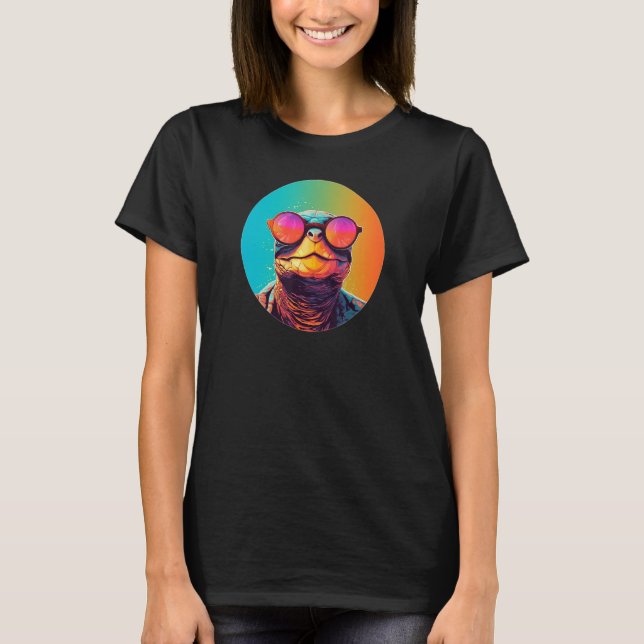 African Side Necked Turtle Wearing Sunglasses Retr T Shirt (Framsida)