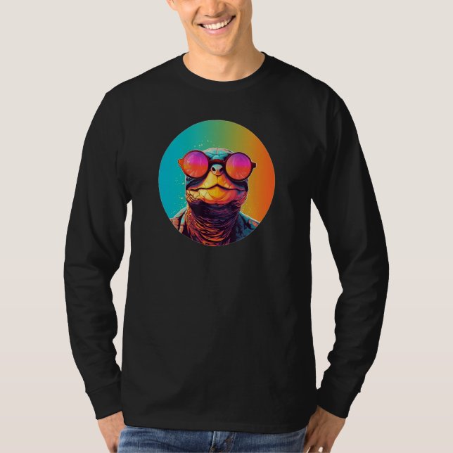 African Side Necked Turtle Wearing Sunglasses Retr T Shirt (Framsida)