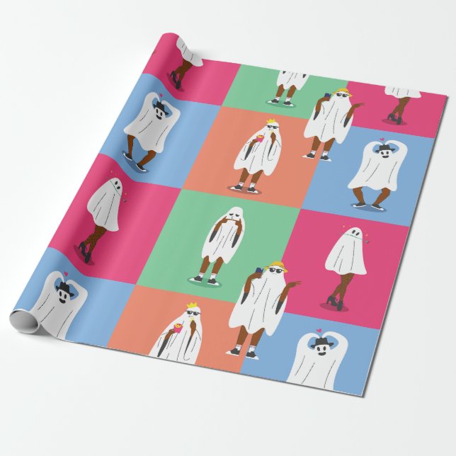 African spökhalloween colorblock ghouls roligt presentpapper (Utrullad)