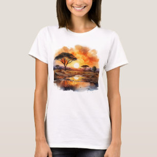 African Sunset med Acacia Träd T Shirt