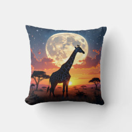 African Sunset Moon Giraffe & Afrikansk St Mkt Pil Kudde