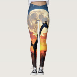 African Sunset Moon Giraffe Leggings | Tights