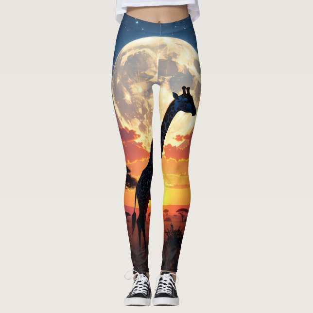African Sunset Moon Giraffe Leggings | Tights (Framsida)