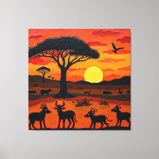 African Sunset Safari Art – Vibrant Wildlife Silho Canvastryck