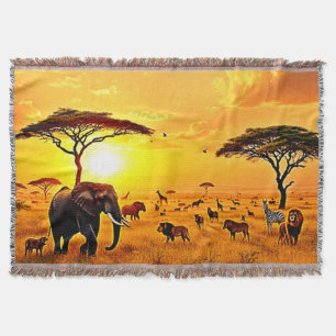 African Sunset Safari Majesty Design Filt