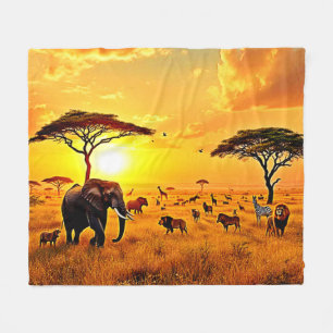 African Sunset Safari Majesty Design Fleecefilt