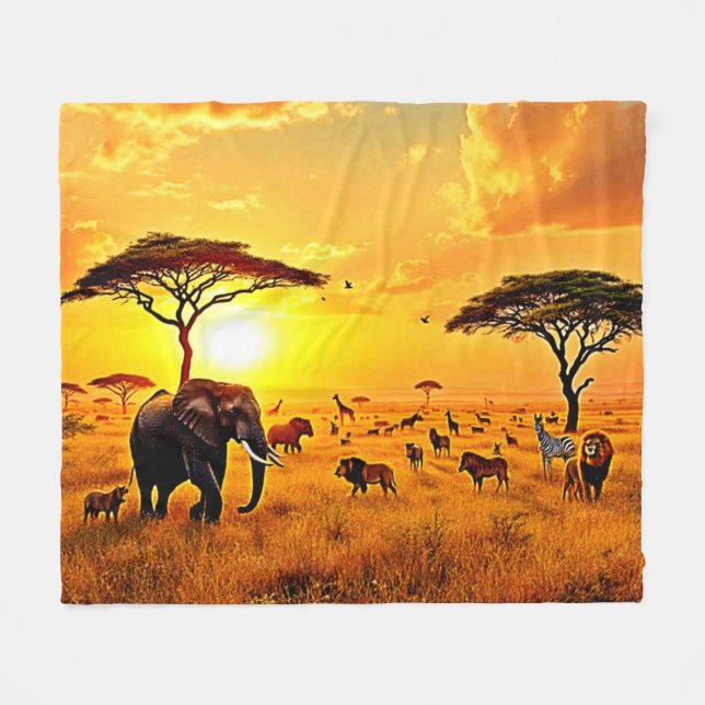 African Sunset Safari Majesty Design Fleecefilt (Framsidan (Horisontell))