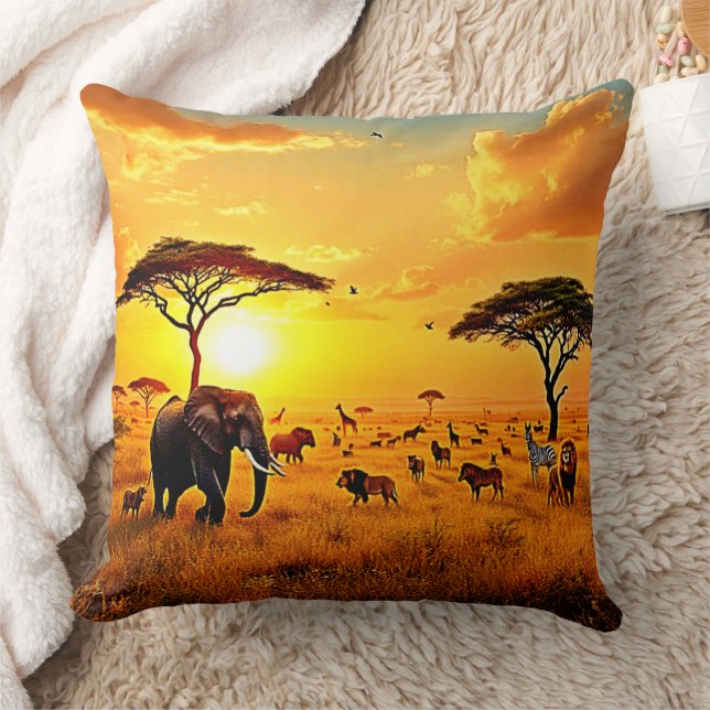 African Sunset Safari Majesty Design Kudde (Filt)