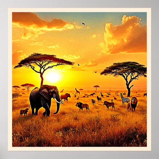 African Sunset Safari Majesty Design Poster (Framsidan)