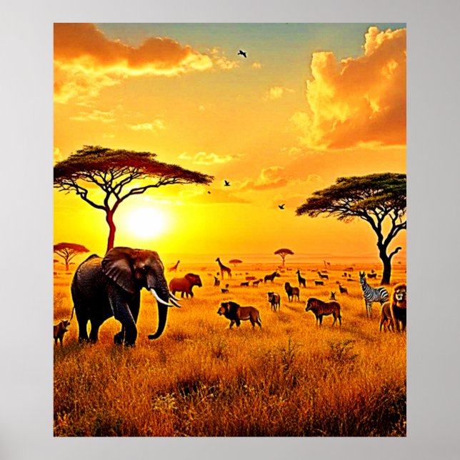 African Sunset Safari Majesty Design Poster (Framsidan)