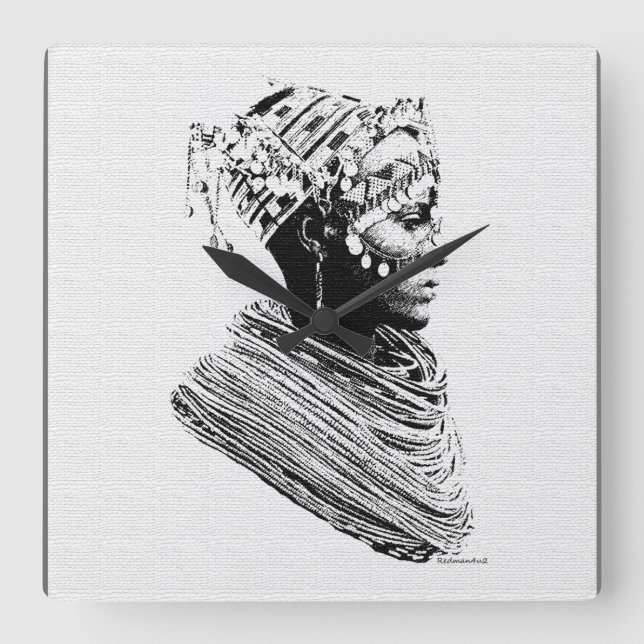 African Tribal Bröllop Bride Fyrkantig Klocka (Framsida)