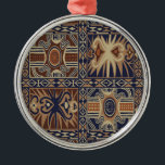 African Tribal Contemporary Collage Julgransprydnad Metall<br><div class="desc">Tribal block print,  African folk art,  tribal decor,  Virginia Vivier,  Vagabond Folk Art,  indie art,  boho decor,  rost navy elfenory,  block print,  African jewelry,  African Pelow,  African underlägg,  African Mupad,  indie Art,  boho decor,  navy rust ivory.</div>