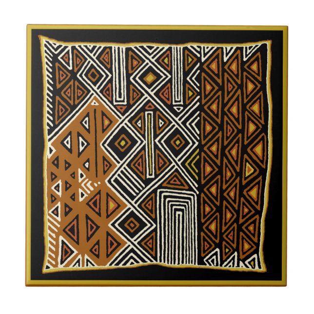 African Tribal Kuba Design Kakelplatta (Framsidan)