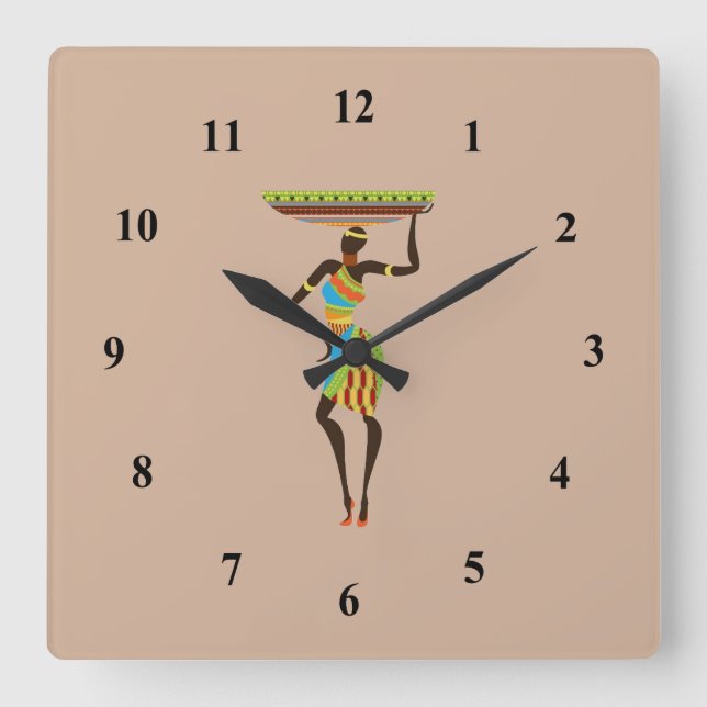 African Tribal Lady with basket tribal art Fyrkantig Klocka (Framsida)