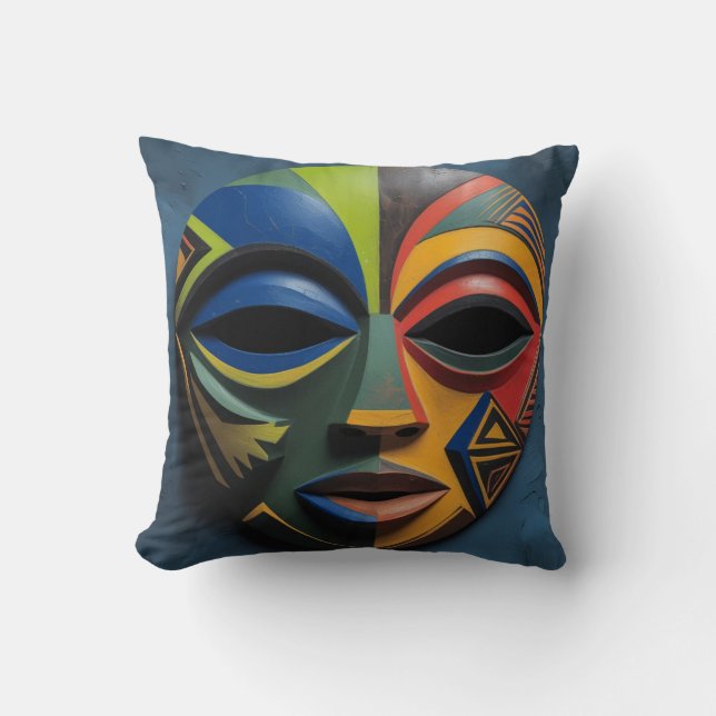 African Tribal Mask Cubism Abstract Kudde (Framsida)