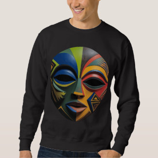 African Tribal Mask Cubism Abstract Lång Ärmad Tröja