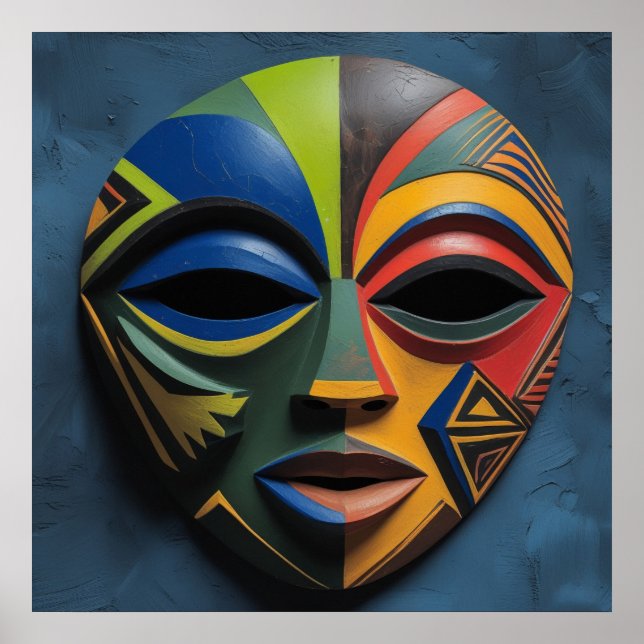 African Tribal Mask Cubism Abstract  Poster (Framsidan)