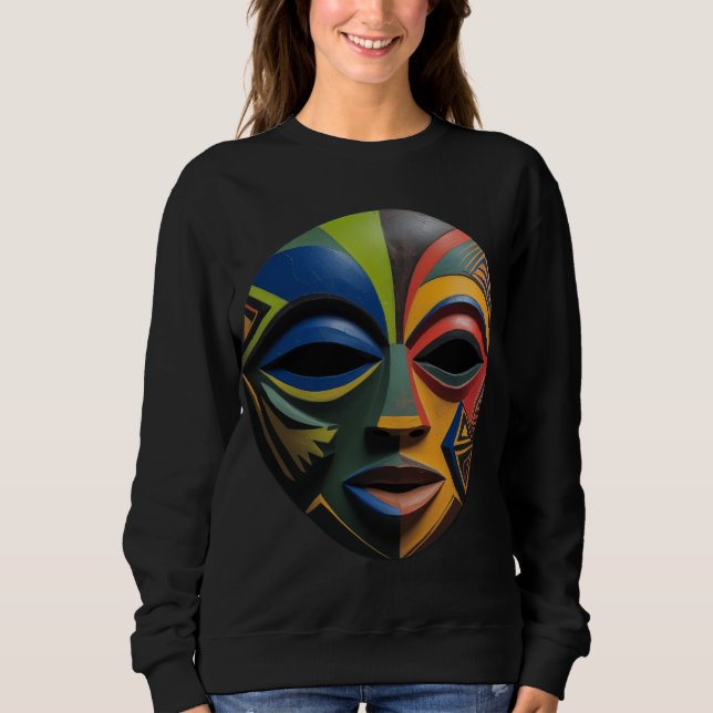 African Tribal Mask Cubism Abstract  Sweatshirt T Shirt (Framsida)