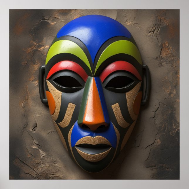 African Tribal Mask Geometric Symbolism Poster (Framsidan)